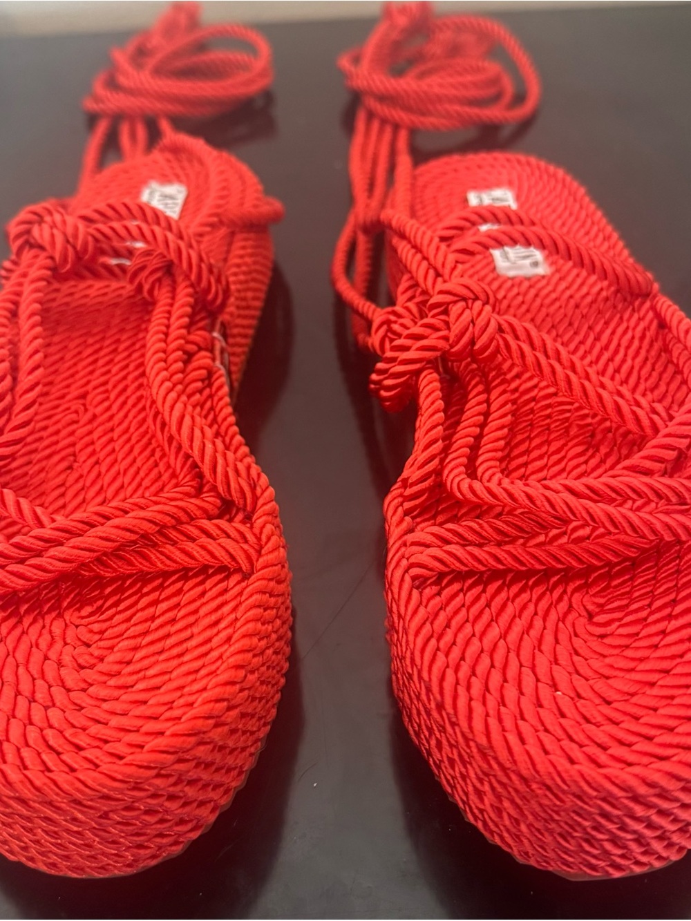 Cape Robbin Red Twisted Rope Lace-Up Sandals - Picture 3 of 9